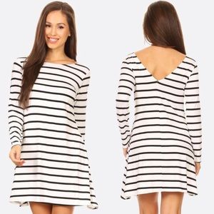 Long Sleeve Black/White Striped Dress